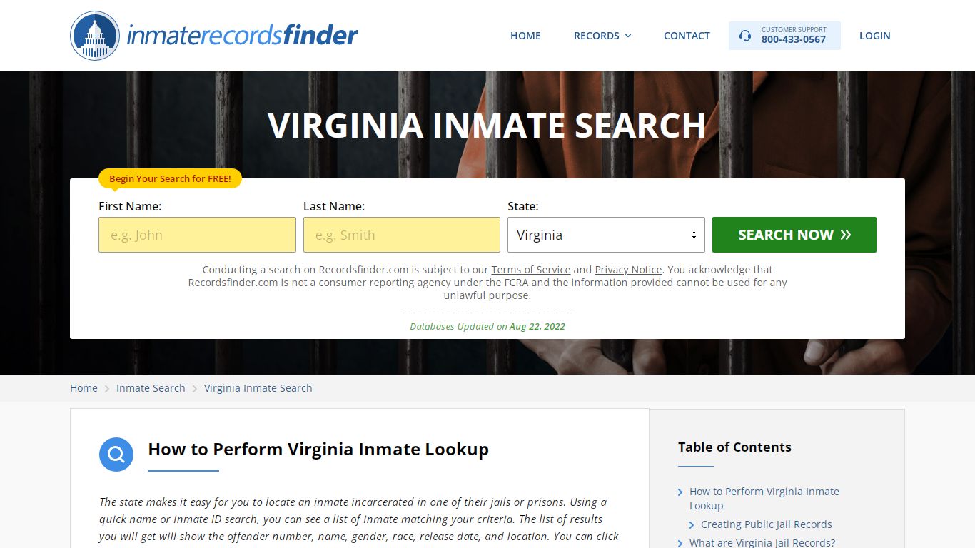 Virginia Inmate Search - Jail & Prison Records Online - RecordsFinder