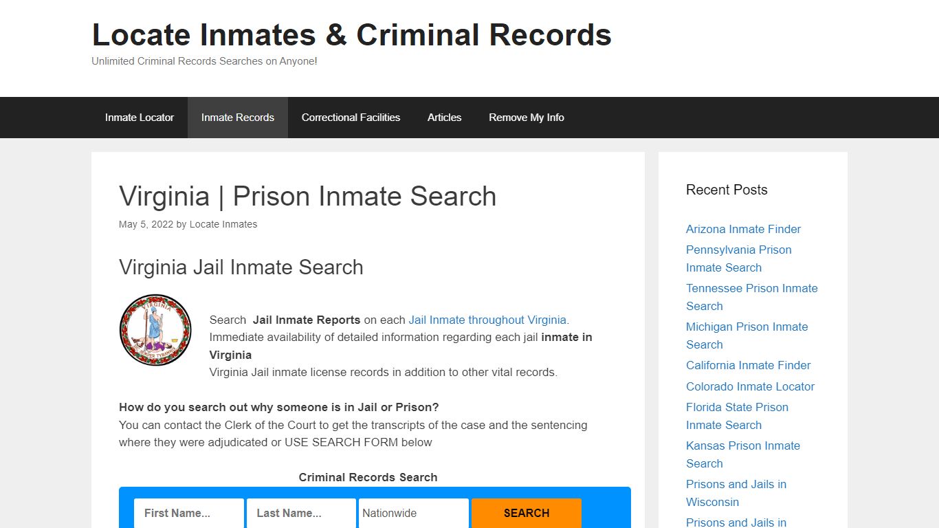 Virginia | Prison Inmate Search – Locate Inmates & Criminal Records